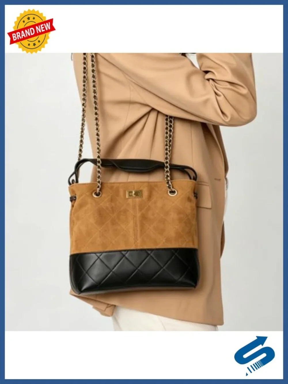 Retro Suede & Quilted Leather Hobo Bag with Sheepskin Strap Cushion